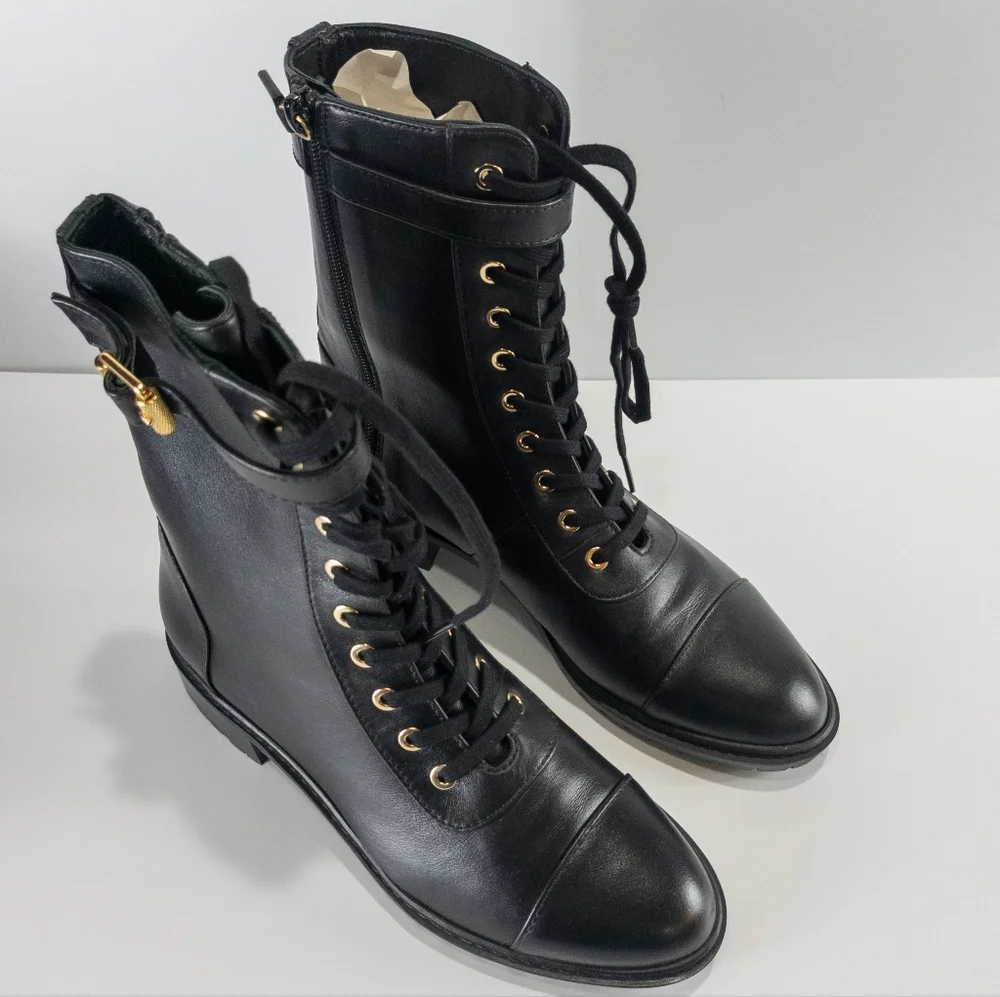 Stuart Weitzman Thalia Combat Boots Black -7 - Picture 3 of 5